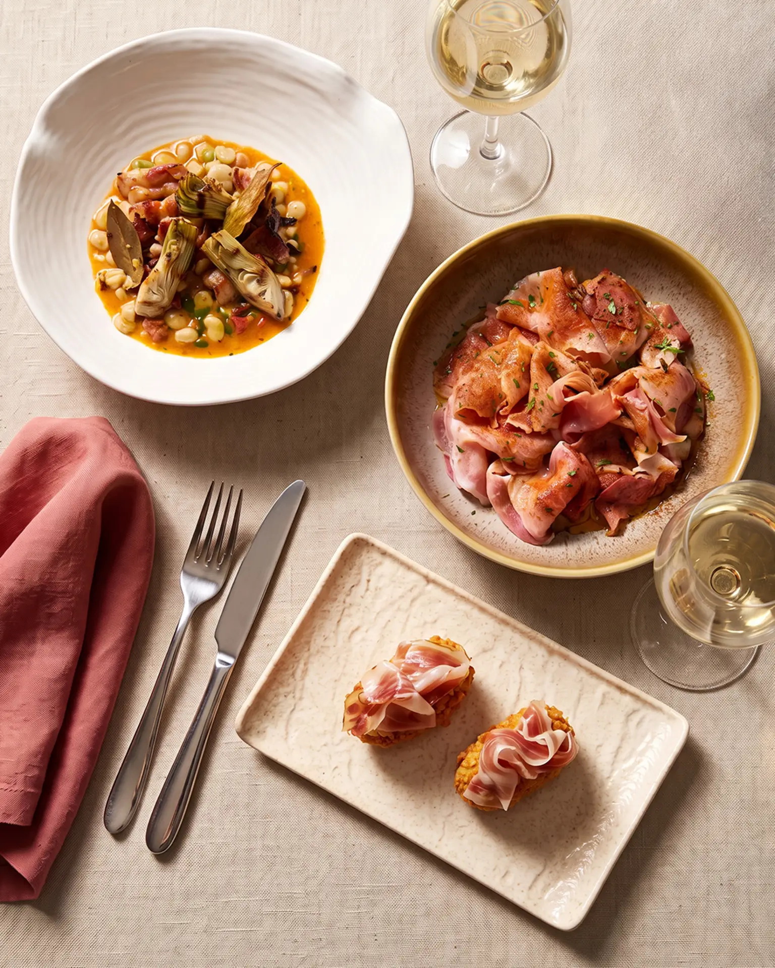 Habas Tiernas con Chorizo, Jamon Iberico and croquettes at Amor Singapore