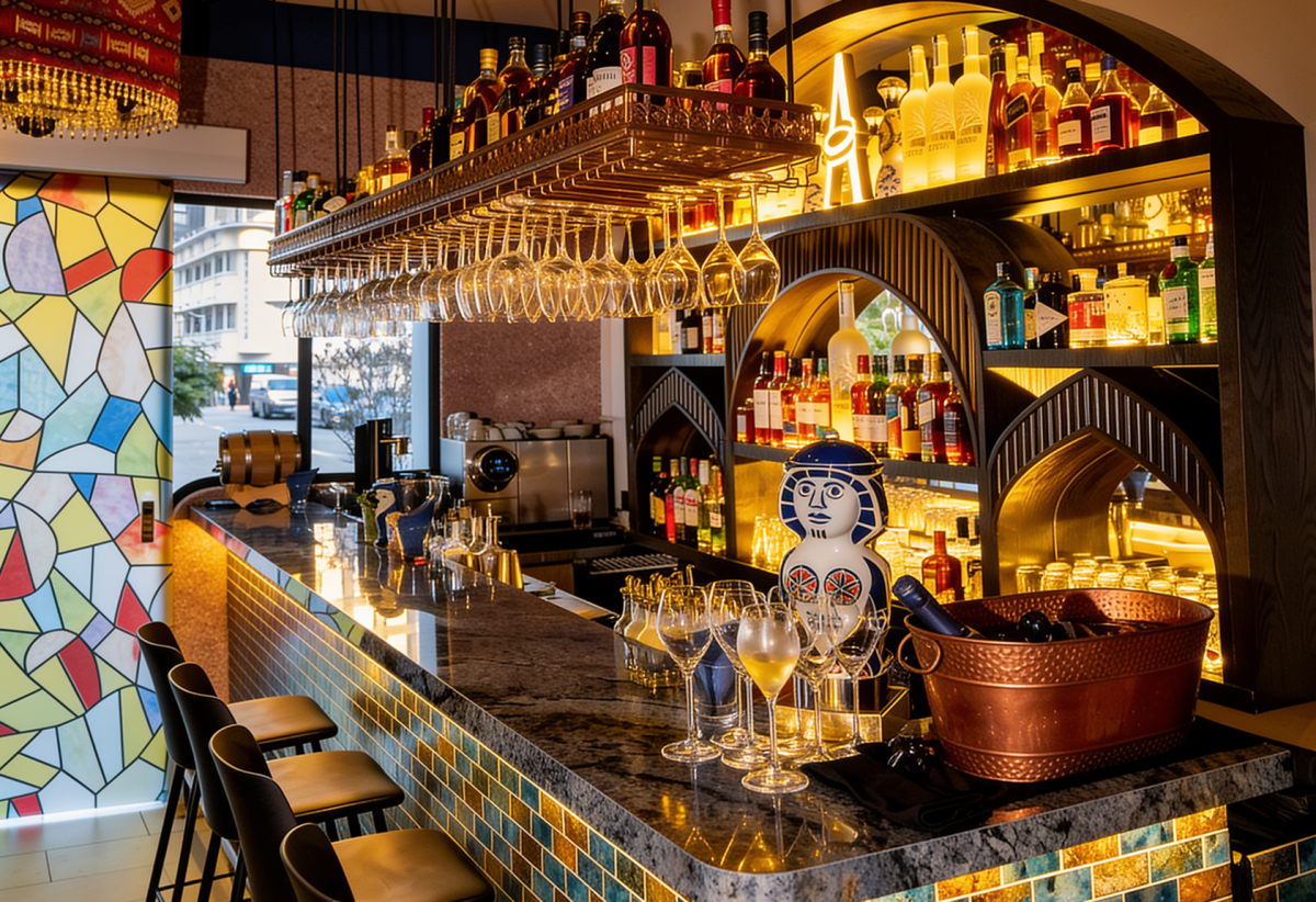 Spanish-inspired mosaic bar at Amor in Singapore